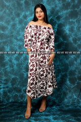 Off-shoulders Midi Dress - printed