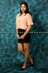 Flared Button Down Crop Top with Self checkered pattern