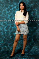 Embroidered Crop Top with Shirt Collar