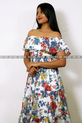 Off-shoulders Floral Midi Dress - printed