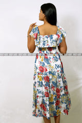 Off-shoulders Floral Midi Dress - printed