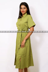 Button Down Dress with Belt- Shirt Collar