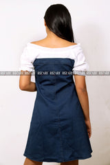 Denim Shift Dress with Puff Sleeves