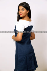 Denim Shift Dress with Puff Sleeves