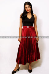 Pleated Satin Skirt