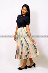 Multicolor Chiffon Mid length Skirt