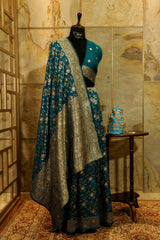 Teal Shade Banarasi Silk Saree