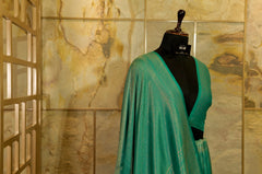 Teal Banarasi Soft Silk Saree with all over brocade pattern in matt Gold jari