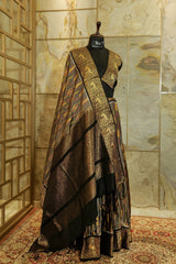 Kanjivaram Grey Ikat Pure Silk Handwoven Kanjivaram Saree