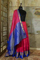 Pink Kanjivaram Pure Silk saree with contrast Blue Border and Pallu