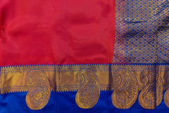 Pink Kanjivaram Pure Silk saree with contrast Blue Border and Pallu