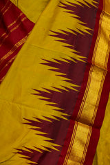 Olive green Kanjivaram Silk Saree with Maroon Temple Border