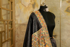 Tussar Silk Coal Black Hand Painted Saree