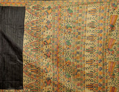 Tussar Silk Coal Black Hand Painted Saree
