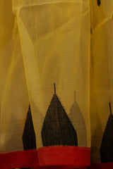 Light Mustard Temple Border Jamdani Saari Handwoven