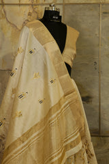 Off White Semi Silk Saree with magnificent  embroidery work