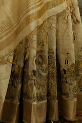 Off White Semi Silk Saree with magnificent  embroidery work