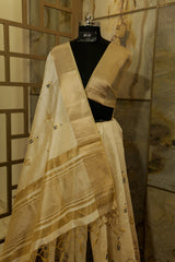 Off White Semi Silk Saree with magnificent  embroidery work