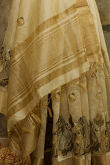 Off White Tussar Silk Saree with Embroidery work - Matka Motif