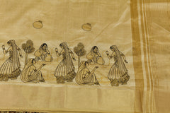 Off White Tussar Silk Saree with Embroidery work - Matka Motif