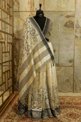 Off white Tussar Saree with Warli Embroidery