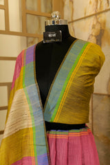 Red onion color block pattern Raw silk saree