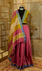 Red onion color block pattern Raw silk saree