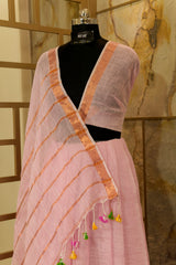 Pink Linen with Copper Jari border