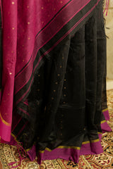 Black & burgundy/ pink Tikla work sequin  cotton handwoven saree
