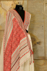 White & red weaving Assam Khadi Handwoven Saree