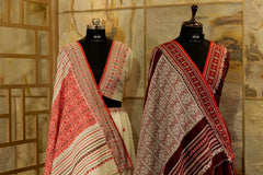 White & red weaving Assam Khadi Handwoven Saree