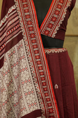 Handwoven Marron & White Assam Khadi Saree