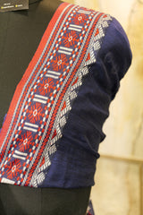 Handwoven Navy Blue and Red weaving Assam Khadi Saree