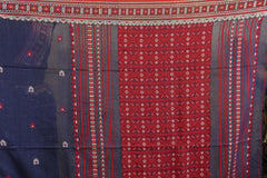 Handwoven Navy Blue and Red weaving Assam Khadi Saree