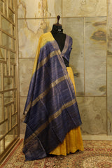 Canary Yellow & Purple Tussar Ghicha Jari border