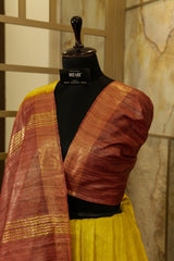 Olive Green & Brown Tussar Ghicha  Saree