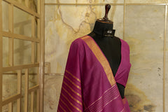 burgundy Saree with Jari borders and horizontal Jari stripes