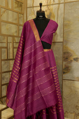 burgundy Saree with Jari borders and horizontal Jari stripes