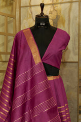 burgundy Saree with Jari borders and horizontal Jari stripes