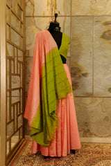 Peach Saree with contrast olive  sequin Pallu