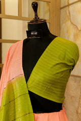 Peach Saree with contrast olive  sequin Pallu