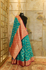 Turquoise & Pink Georgette Saree with jacquard border