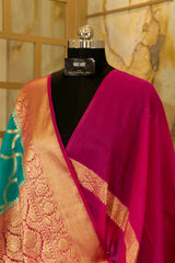 Turquoise & Pink Georgette Saree with jacquard border