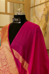 Turquoise & Pink Georgette Saree with jacquard border