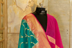 Turquoise & Pink Georgette Saree with jacquard border