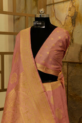 Pastel Peach Banarasi Saree with Jari border and buttas