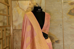 Pastel Peach Banarasi Saree with Jari border and buttas