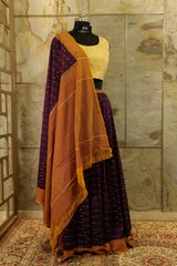 burgundy Ikat Pochampalli saree with Brown Pallu & border