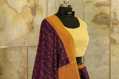 burgundy Ikat Pochampalli saree with Brown Pallu & border