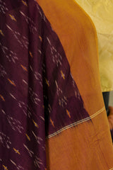 burgundy Ikat Pochampalli saree with Brown Pallu & border